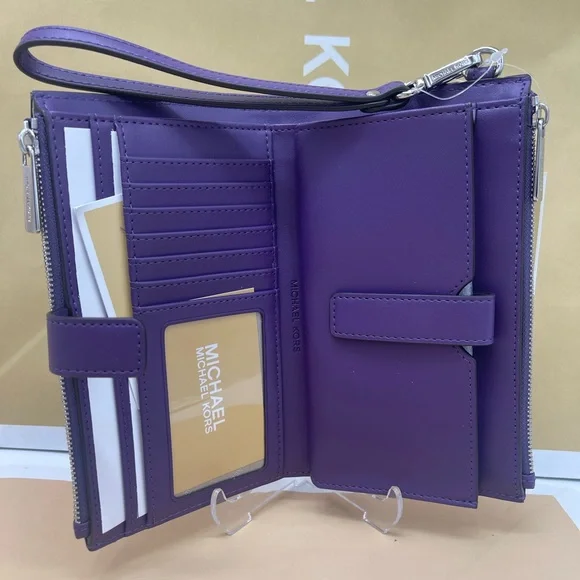 MICHAEL KORS Jet Set Lg Ombré Sign Logo Double Zip Wristlet Phone 
Dark Purple - Picture 6 of 16